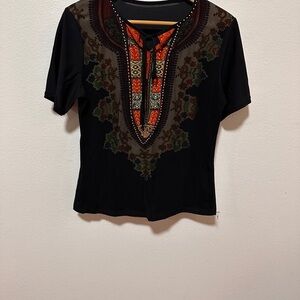 Elegant Black and Orange Women's Short Sleeve Top